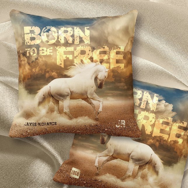 Born to be Free: Running White Horse in Desert - Cushion (Creator Uploaded)