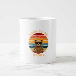 Born To Be Gamer Cool Teddy Bear Art Large Coffee Mug