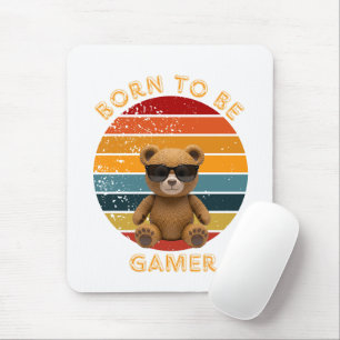 Born To Be Gamer Cool Teddy Bear Art Mouse Pad