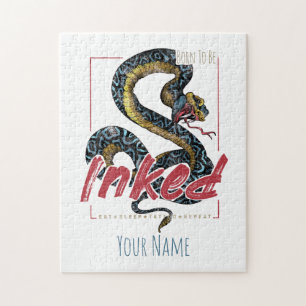 Born To Be Inked Tattoo Design Vintage Snake Jigsaw Puzzle
