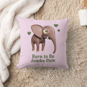 Born to Be Jumbo Cute Baby Elephant Custom Cushion