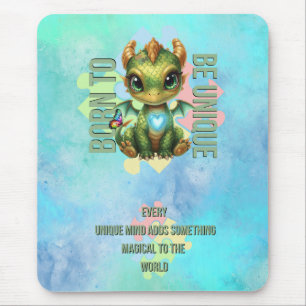 Born to Be Unique Cute Dragon Autism Awareness Mouse Pad