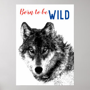 Born to be Wild Black & White Wolf Motivational Poster