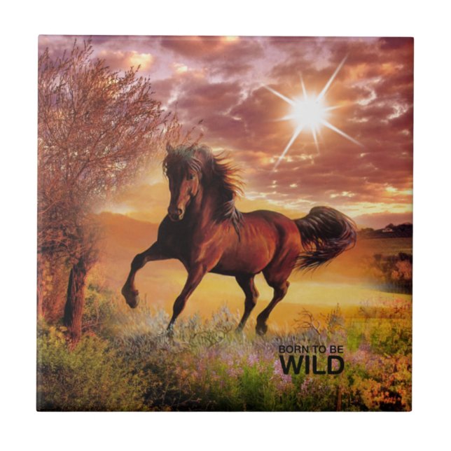 Born To Be Wild Running Horse Ceramic Tile (Front)