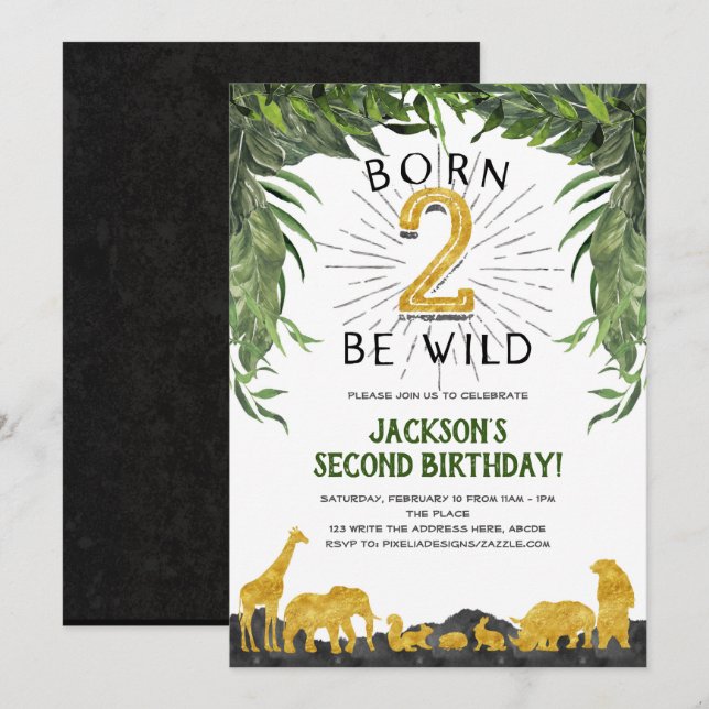 Born to be wild, Safari, Jungle animal, 2nd Invitation (Front/Back)