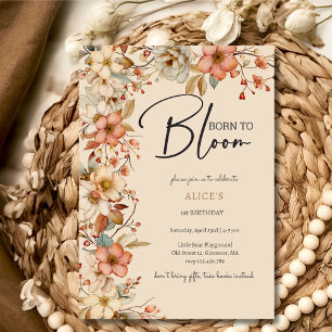 Born to bloom wild boho flowers kids birthday invitation