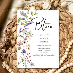 Born to bloom wild flowers kids birthday invitation