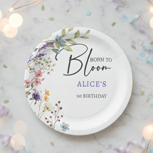 Born to bloom wild flowers kids birthday paper plate