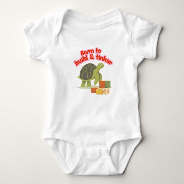 Born to Build and Tinker Turtle STEM Kids Baby Bodysuit (Front)