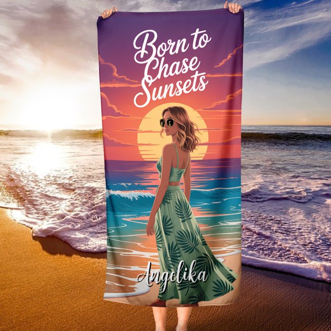 Born to Chase Sunsets Tropical Beach Vibes Beach Towel (Creator Uploaded)