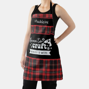 Born to Craft Forced to Work Red Buffalo Plaid Apron