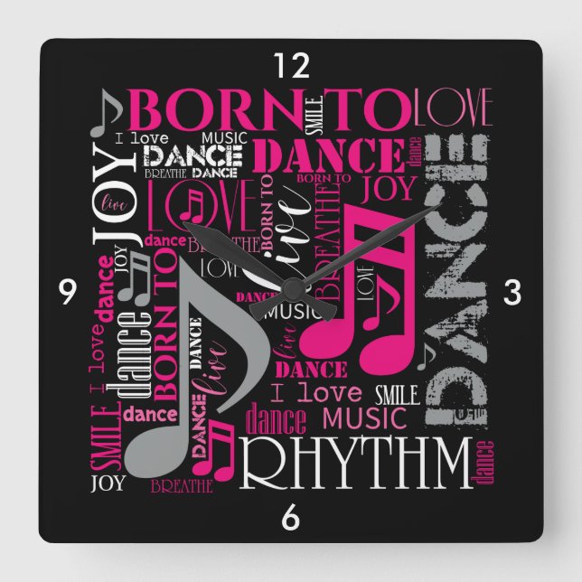 Born to Dance Pink ID277 Square Wall Clock (Front)