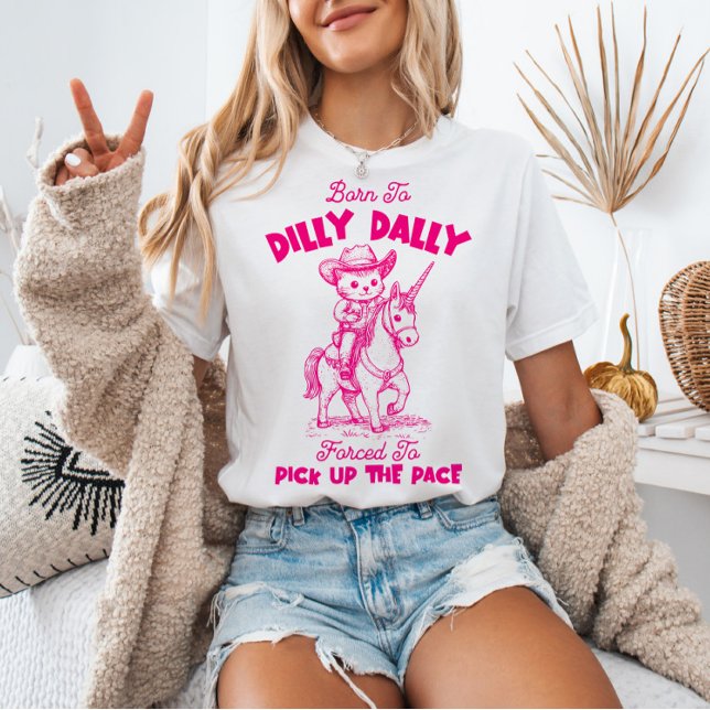 Born to Dilly Dally Cowboy Cat Riding Unicorn T-Shirt (Creator Uploaded)