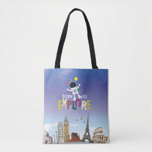 Born to Explore Cute Astronaut Adventure Denim Tote Bag