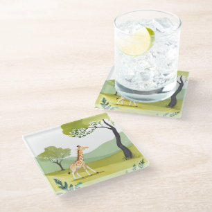 Born to Explore Giraffe Watercolor Painting Glass Coaster