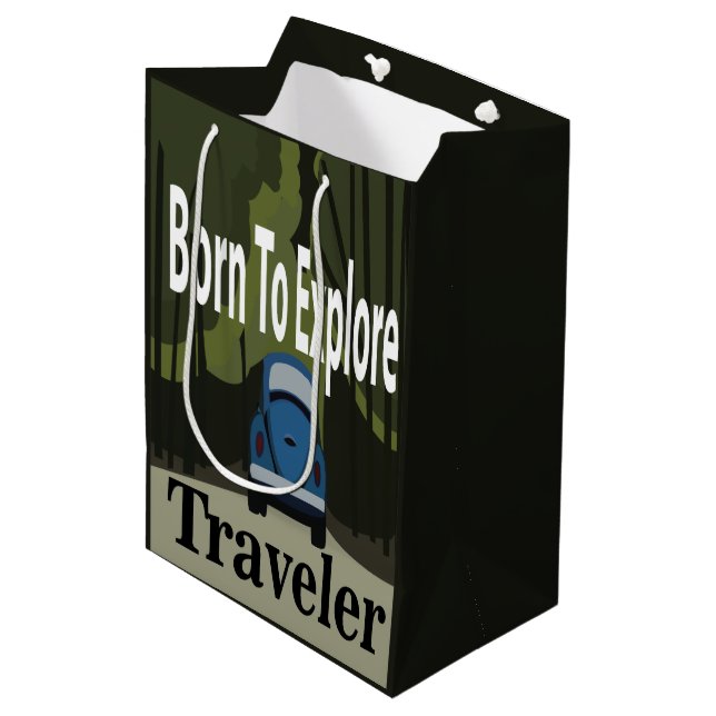 Born To Explore Road Trip Medium Gift Bag (Front Angled)