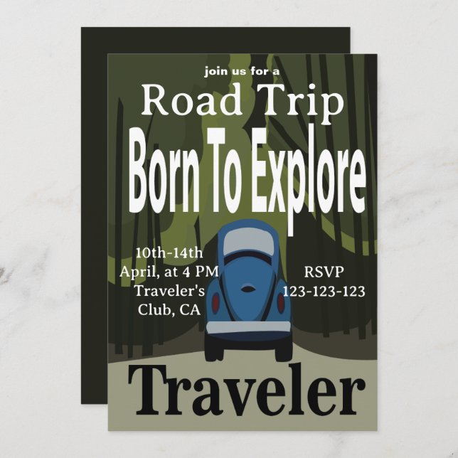 Born To Explore Road Trip Travel Invitation (Front/Back)