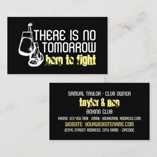 Born To Fight, Boxing Club, Boxing Trainer Business Card (Front/Back)