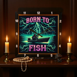 Born to Fish Bold Fisher Square Wall Clock