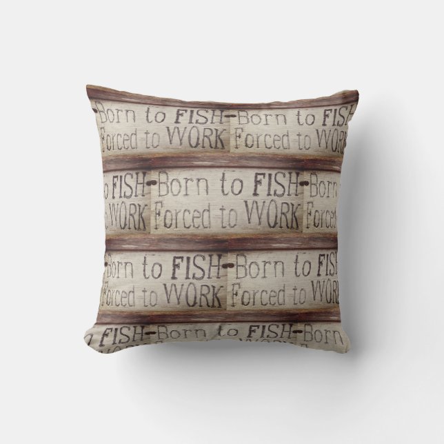 Born to fish,  colourful fisherman's pattern cushion (Front)