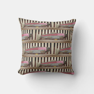Born to fish,  colourful fisherman's pattern cushion