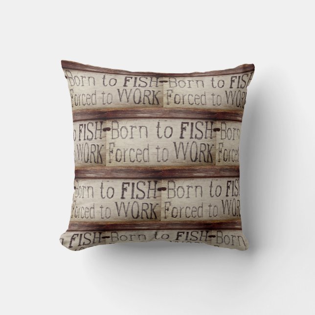 Born to fish,  colourful fisherman's pattern cushion (Front)