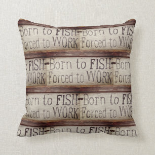 Born to fish,  colourful fisherman's pattern cushion