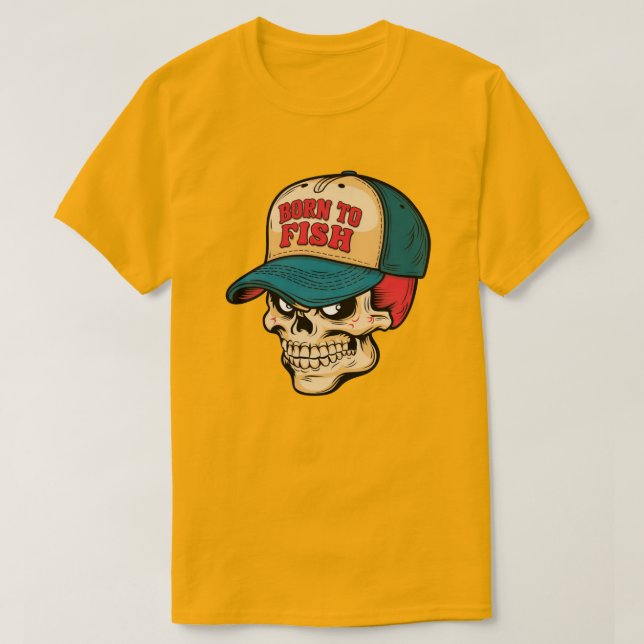 Born to Fish Cute Skull T-Shirt (Design Front)