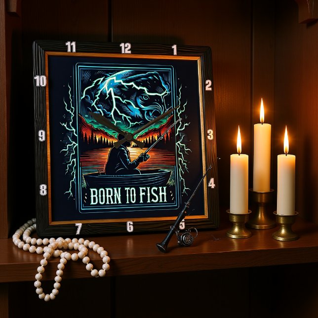 Born to Fish Fishing Adventure Square Wall Clock (Creator Uploaded)