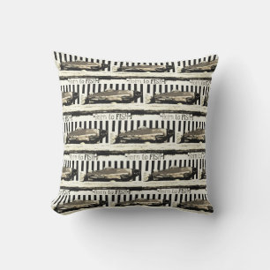Born to fish,  Sepia Tone fisherman's pattern Cushion