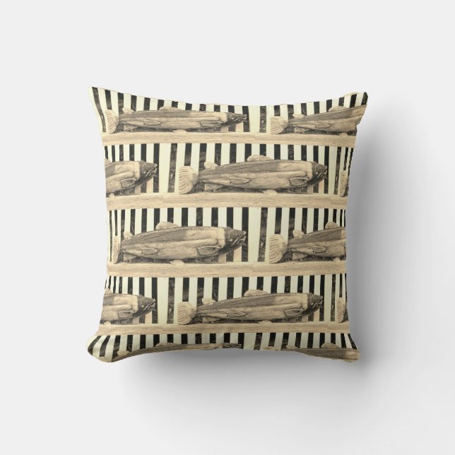Born to fish, Sepia Tone fisherman's pattern Cushion (Front)