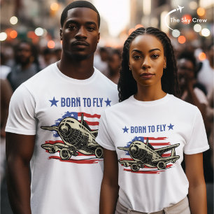 Born to Fly Vintage Aeroplane USA Flag Aviation T-Shirt