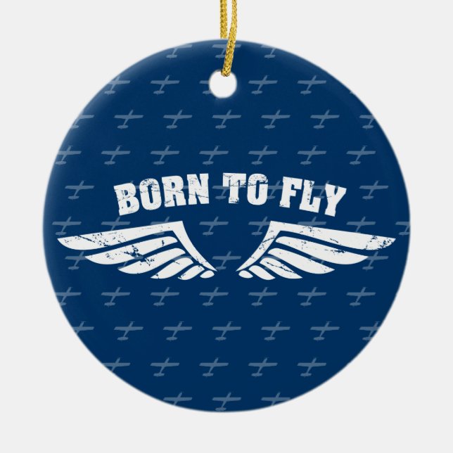 Born To Fly Wings - Blue Ceramic Tree Decoration (Front)
