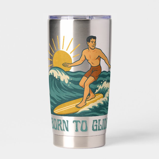 Born To Glide Cali Surfer -Retro Surf Art- Surfing Insulated Tumbler (Front)