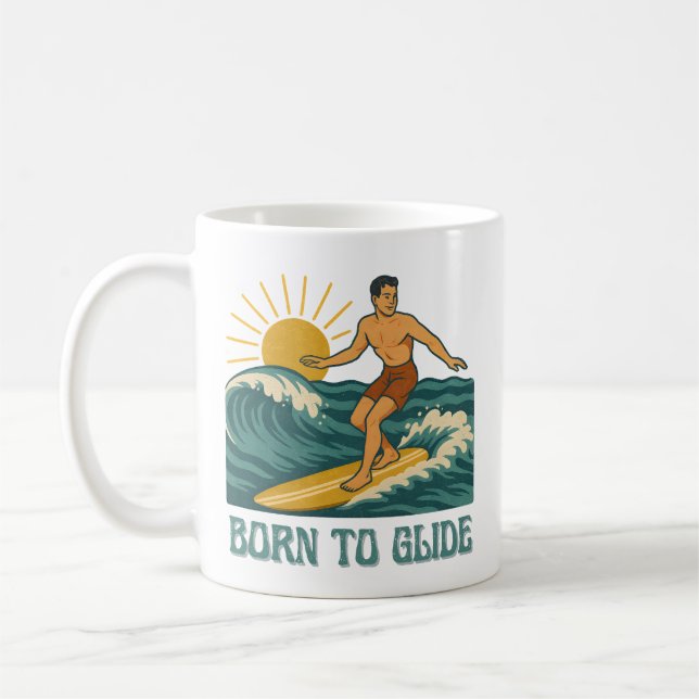 Born To Glide California Surfer Retro Surf Graphic Coffee Mug (Left)