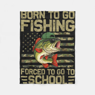 Born to go fishing bass fish funny fisherman boys fleece blanket