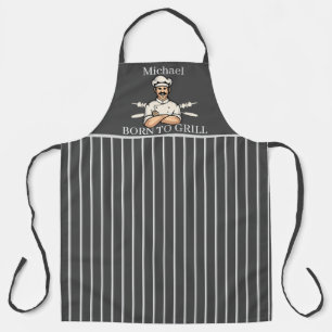 Born To Grill Dad Striped Gray And White Apron
