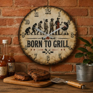Born to Grill Funny BBQ Evolution Large Clock