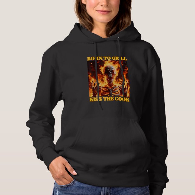 Born To Grill Funny Cringe Hard Skeleton Meme Flam Hoodie (Front)