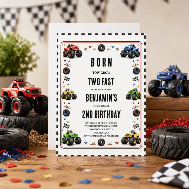 Born to Grow Two Fast Monster Trucks 2nd Birthday Invitation (Born to Grow Two Fast Monster Trucks 2nd Birthday Invitation
)