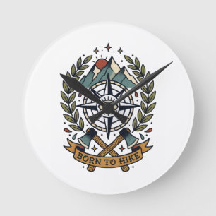 Born to Hike Mountain Crest Round Clock
