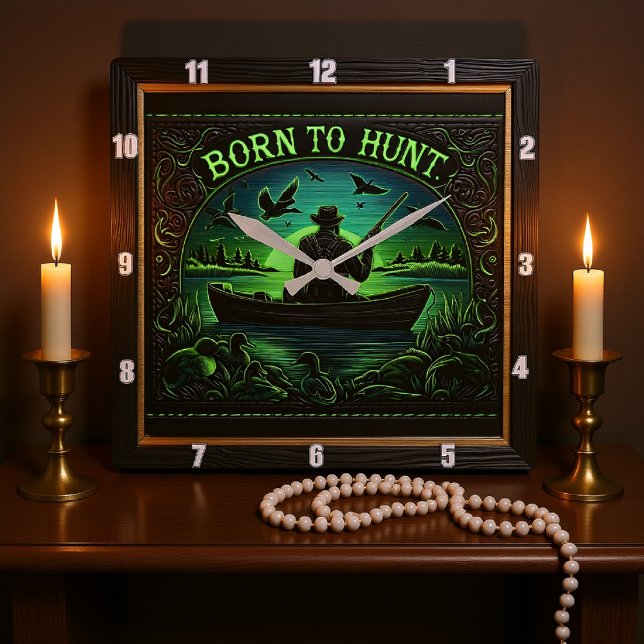 Born to Hunt Lake Angler's Hunt Square Wall Clock (Creator Uploaded)