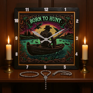 Born to Hunt Midnight Hunter Square Wall Clock