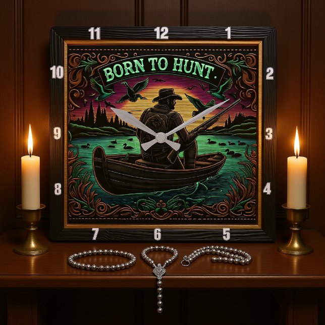 Born to Hunt Midnight Hunter Square Wall Clock (Creator Uploaded)