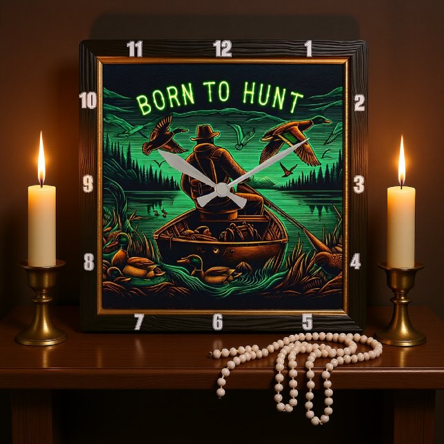Born to Hunt Neon Hunter Square Wall Clock (Creator Uploaded)