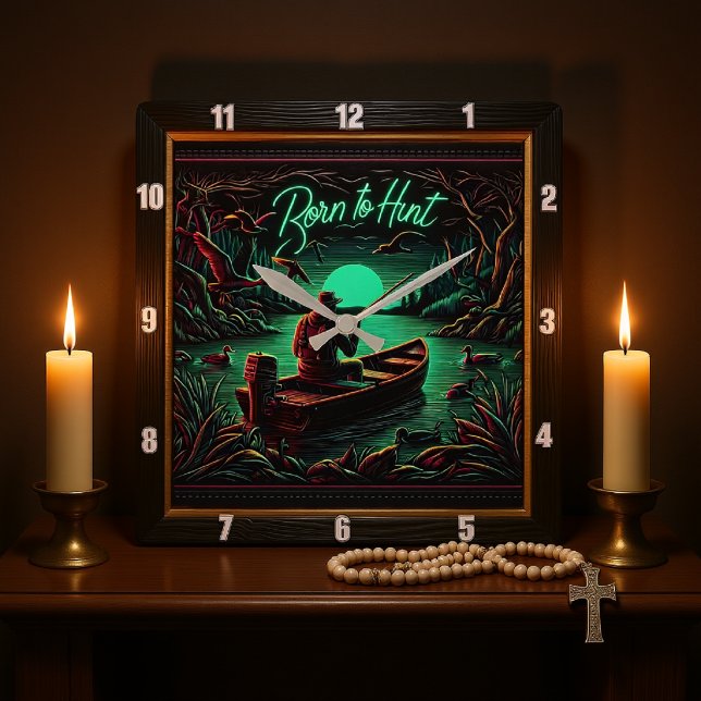 Born to Hunt Rustic Hunting Square Wall Clock (Creator Uploaded)