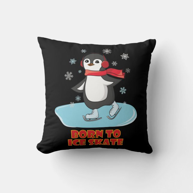 Born To Ice Skate Cute Penguin Cushion (Front)