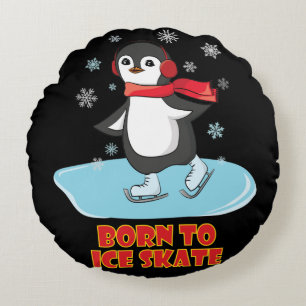 Born To Ice Skate Cute Penguin Round Cushion