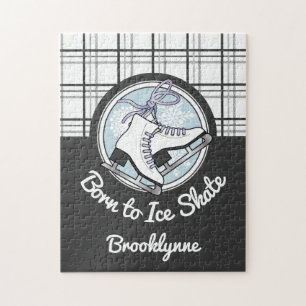 Born to Ice Skate - Tartan Snowflakes Ice Skating Jigsaw Puzzle