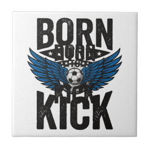 Born To Kick Vintage Soccer Wings Shirt Design_1 Ceramic Tile